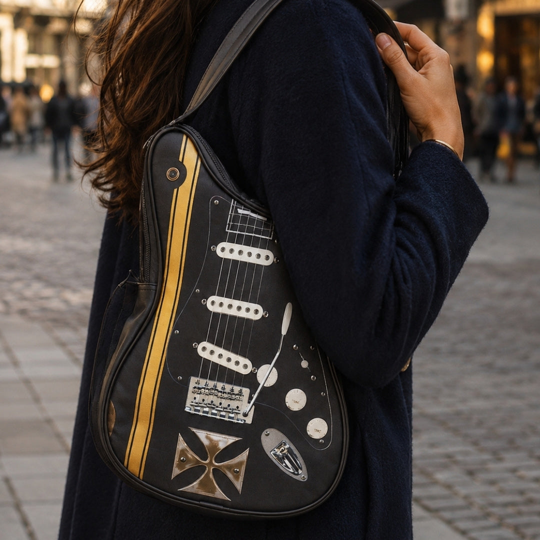 Borsa a tracolla a forma di chitarra con croce di Malta - Regalo personalizzato per chitarrista