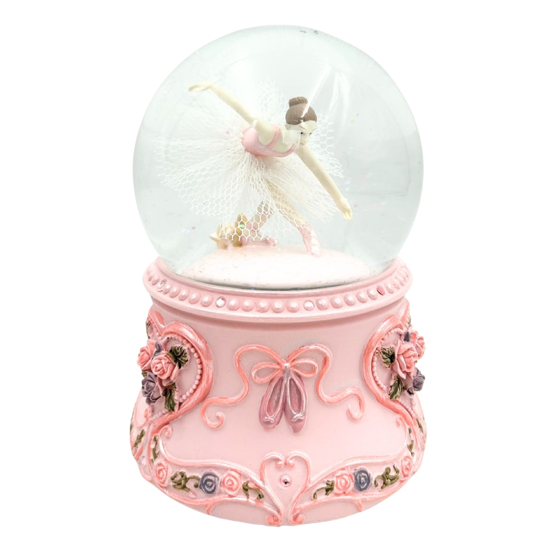Ballerina danzante in sfera di vetro 15 cm con incisione personalizzata - elegante carillon con base pastello e melodia Lago dei Cigni