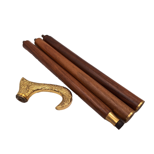 Bastone da Passeggio in Legno con Manico Dorato - Pieghevole - Regalo Elegante con Possibilità di Personalizzazione Incisa - 91,5 cm, Marrone con Impugnatura in Ottone