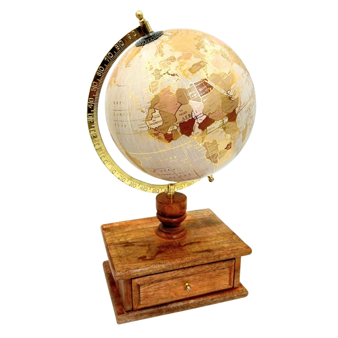 Globo da scrivania vintage elegante con base in legno e cassetto