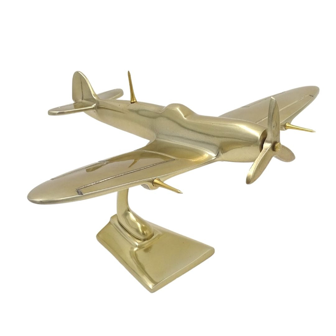 Modello di caccia Spitfire in alluminio color oro, con possibilità di personalizzazione tramite incisione