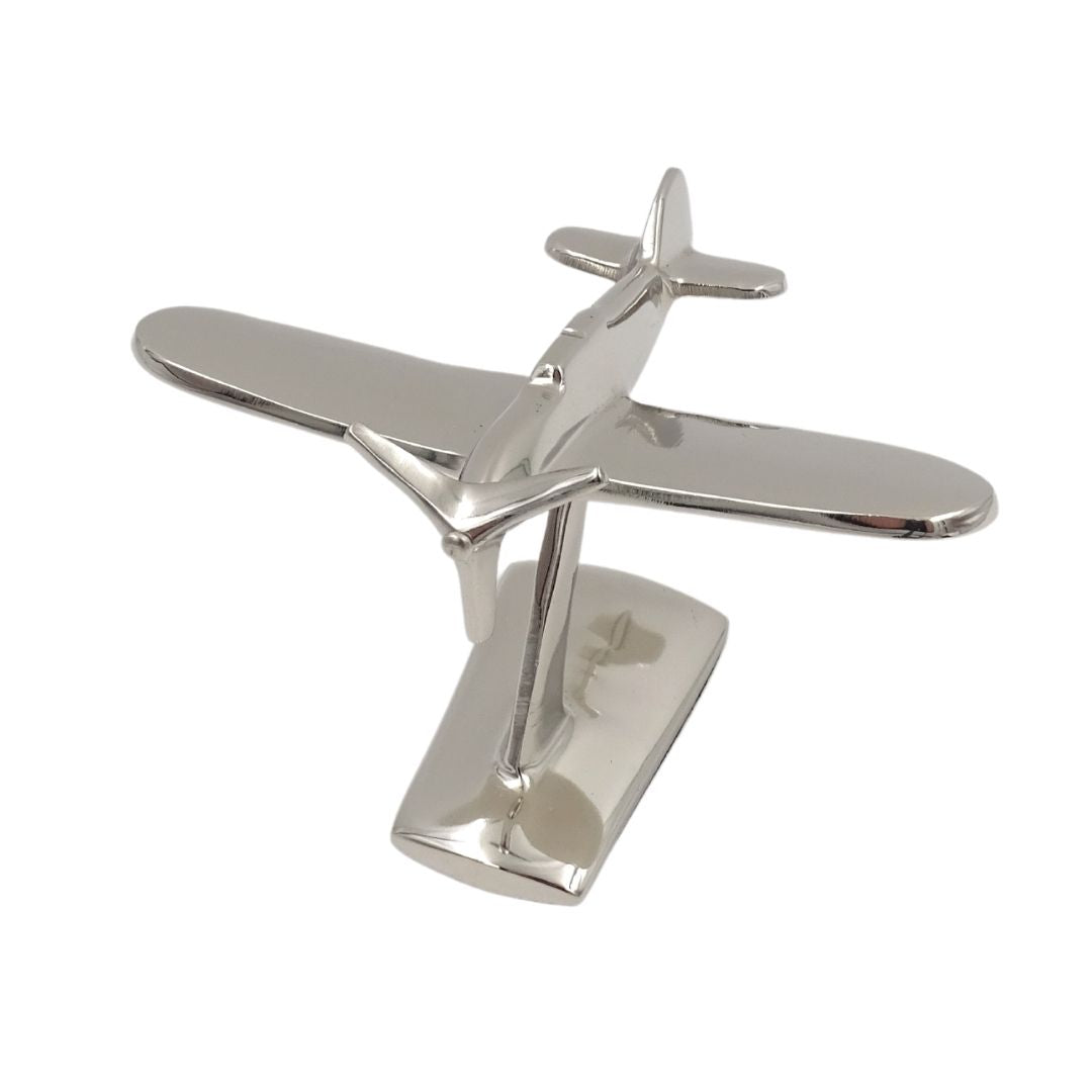 Modello di aereo monomotore N-0896 in alluminio color argento, 17x14x11 cm