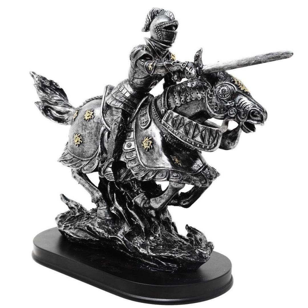 Statuetta Cavaliere a cavallo 31 cm – Polyresina dipinta a mano con possibilità di personalizzazione incisione