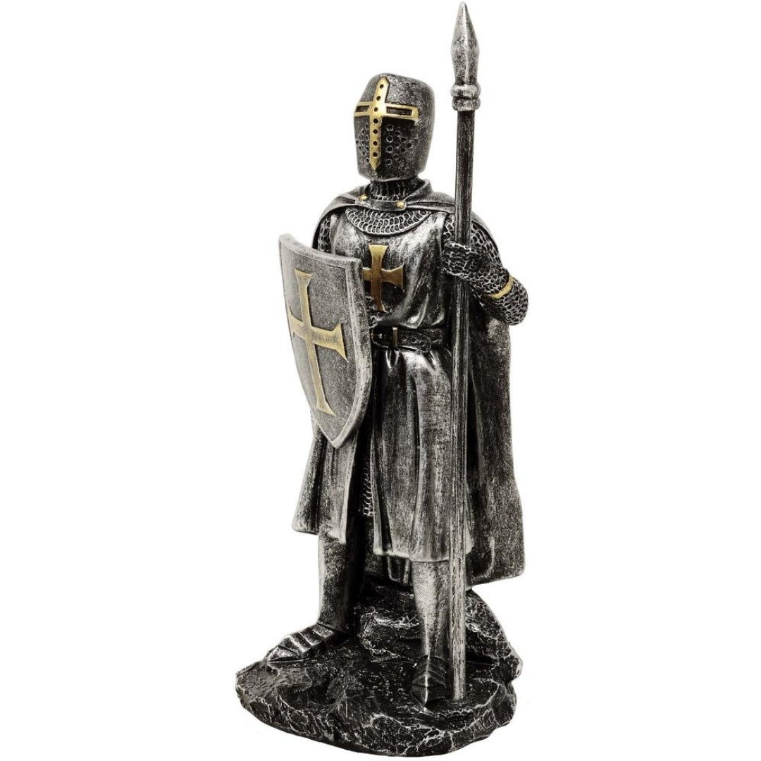 Statuetta Cavaliere con lancia 20 cm con possibilità di personalizzazione con incisione - decorazione dipinta a mano in polyresina da regalo per appassionati di storia e militari