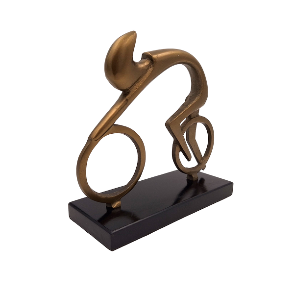Statuetta ciclista VB26/9 con incisione - Elegante regalo per ciclisti, altezza 18 cm, ottone e nero, decorazione minimalista per interni