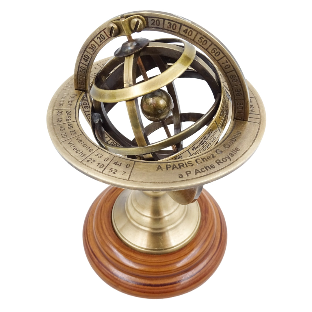 Astrolabio in ottone da 14 cm con incisione - regalo unico per appassionati di astronomia, elegante decorazione in ottone e legno color oro