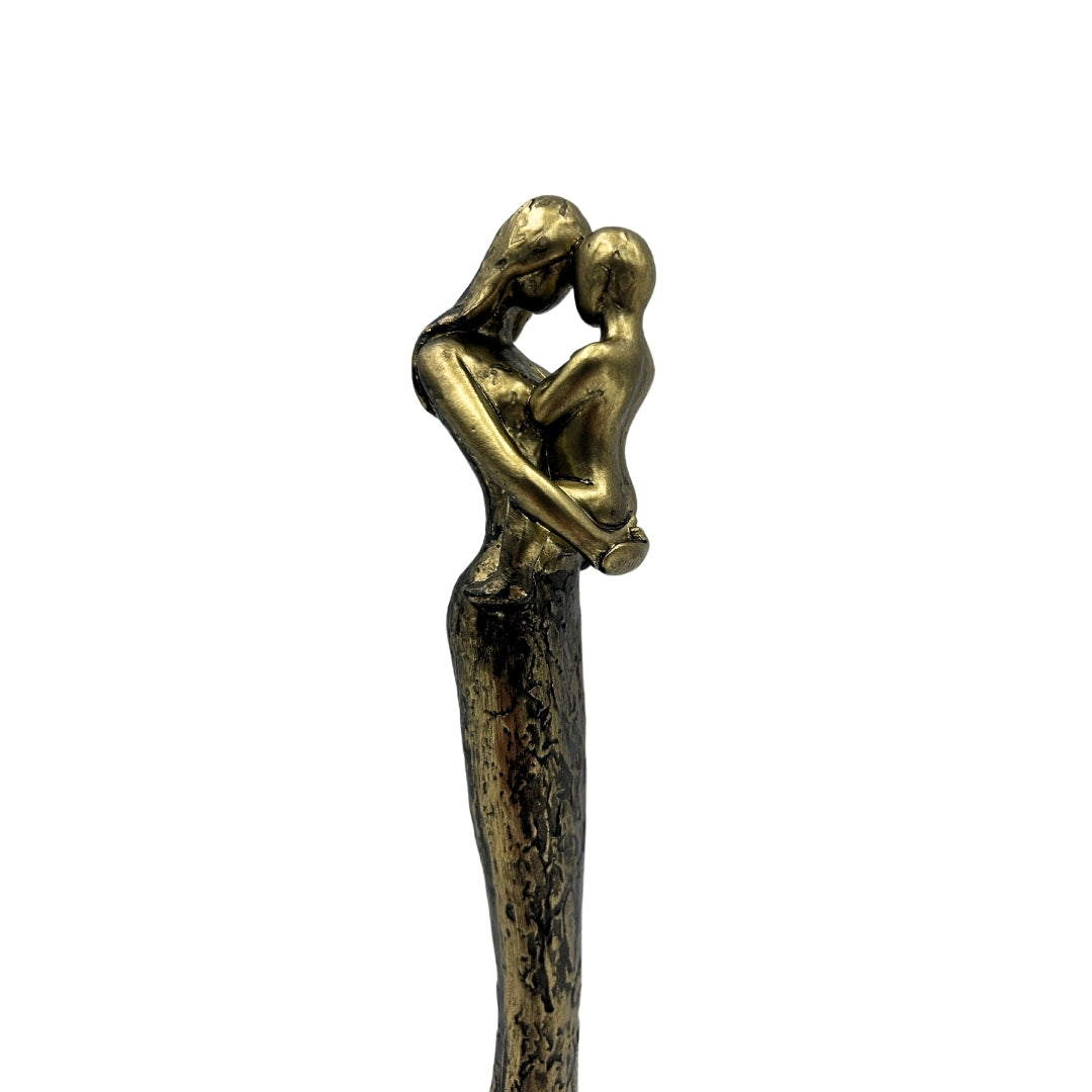 Statuetta moderna Madre con Bambino in oro con incisione personalizzata - altezza 27 cm - regalo ideale per la festa della mamma, compleanni o inaugurazioni - stile glamour con elementi neri - polyresina
