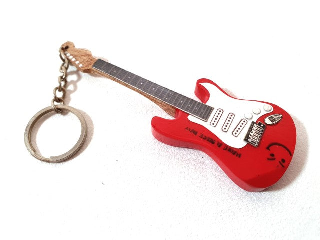 Portachiavi a forma di chitarra - Brian Adams - Have a Nice Day - in legno e metallo con possibilità di personalizzazione tramite incisione - regalo ideale per fan della musica e chitarristi - dimensioni 6x11x0,5 cm