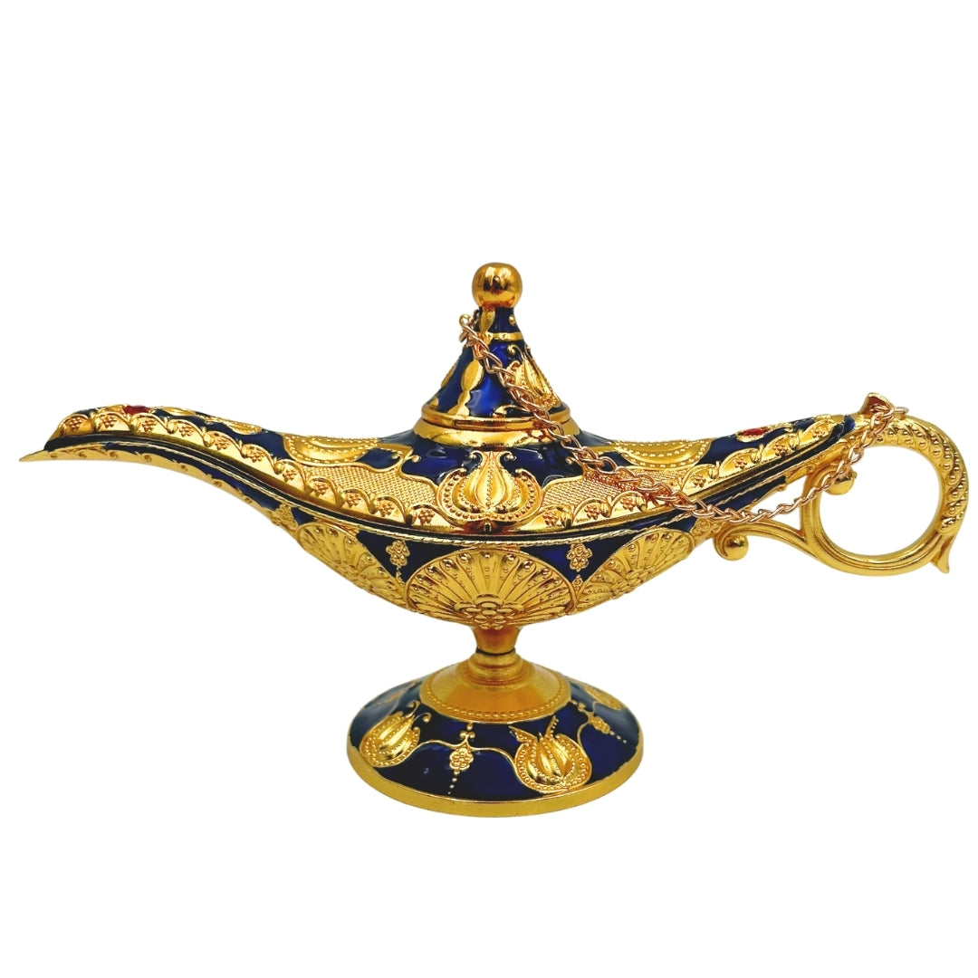 Lampada di Aladino LABB con decorazioni metalliche color oro, blu navy scuro, 22 x 7 x 11 cm
