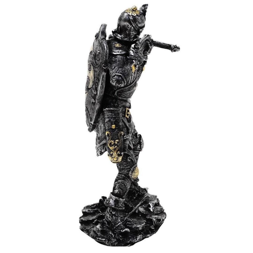Figura Cavaliere Medievale con Balestra 20 cm con Possibilità di Personalizzazione tramite Incisione - Decorazione Argento-Oro per Regalo agli Amanti della Storia e del Fantasy - Dipinta a Mano in Polyresina