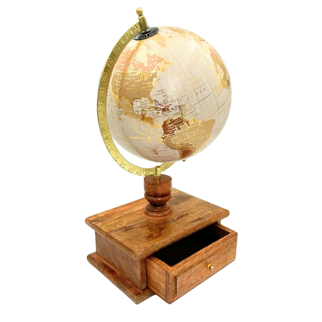 Globo da scrivania vintage elegante con base in legno e cassetto
