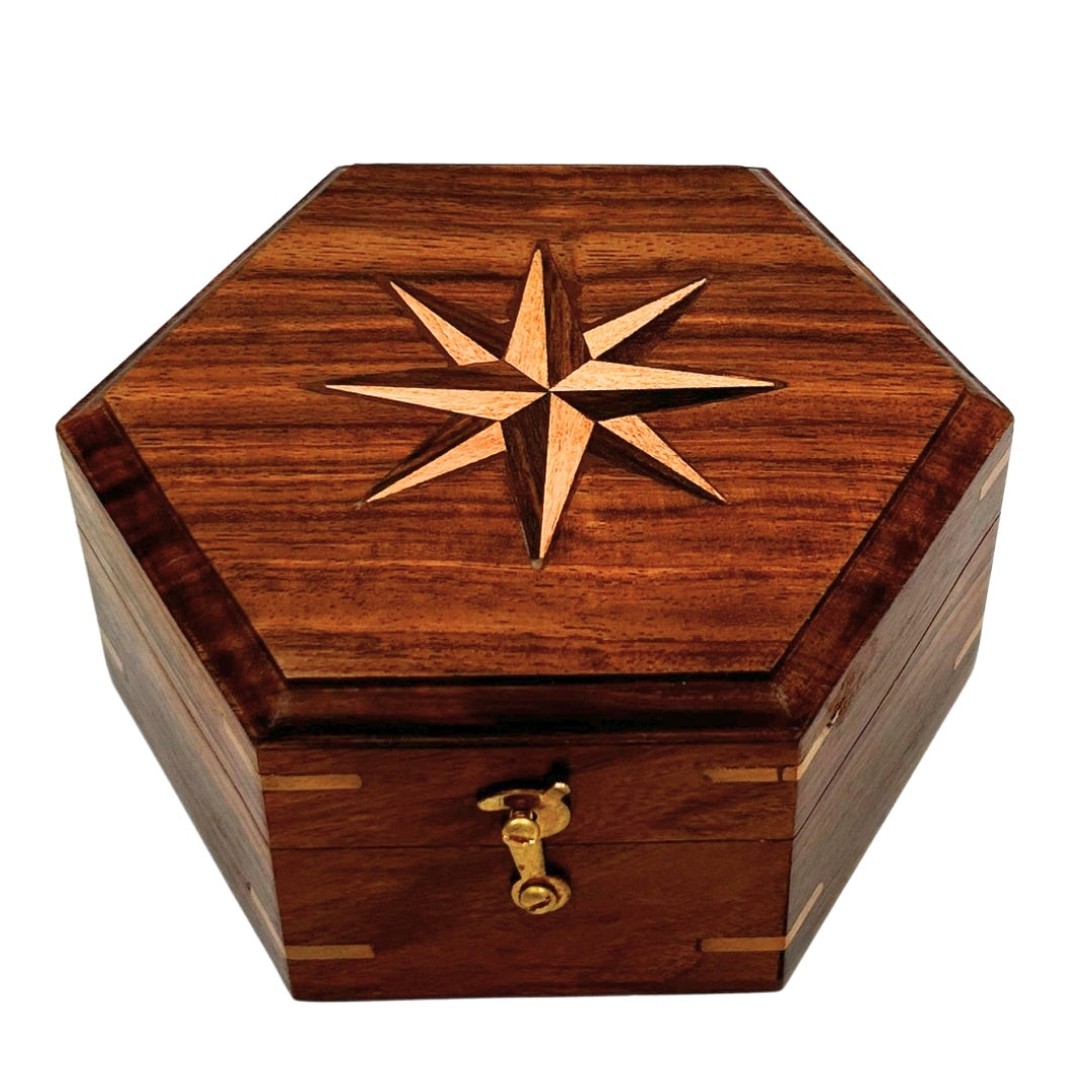 Bussola in ottone con orologio solare in elegante scatola di legno - regalo ideale con possibilità di personalizzazione tramite incisione - stile retrò, lavorazione classica, alta qualità