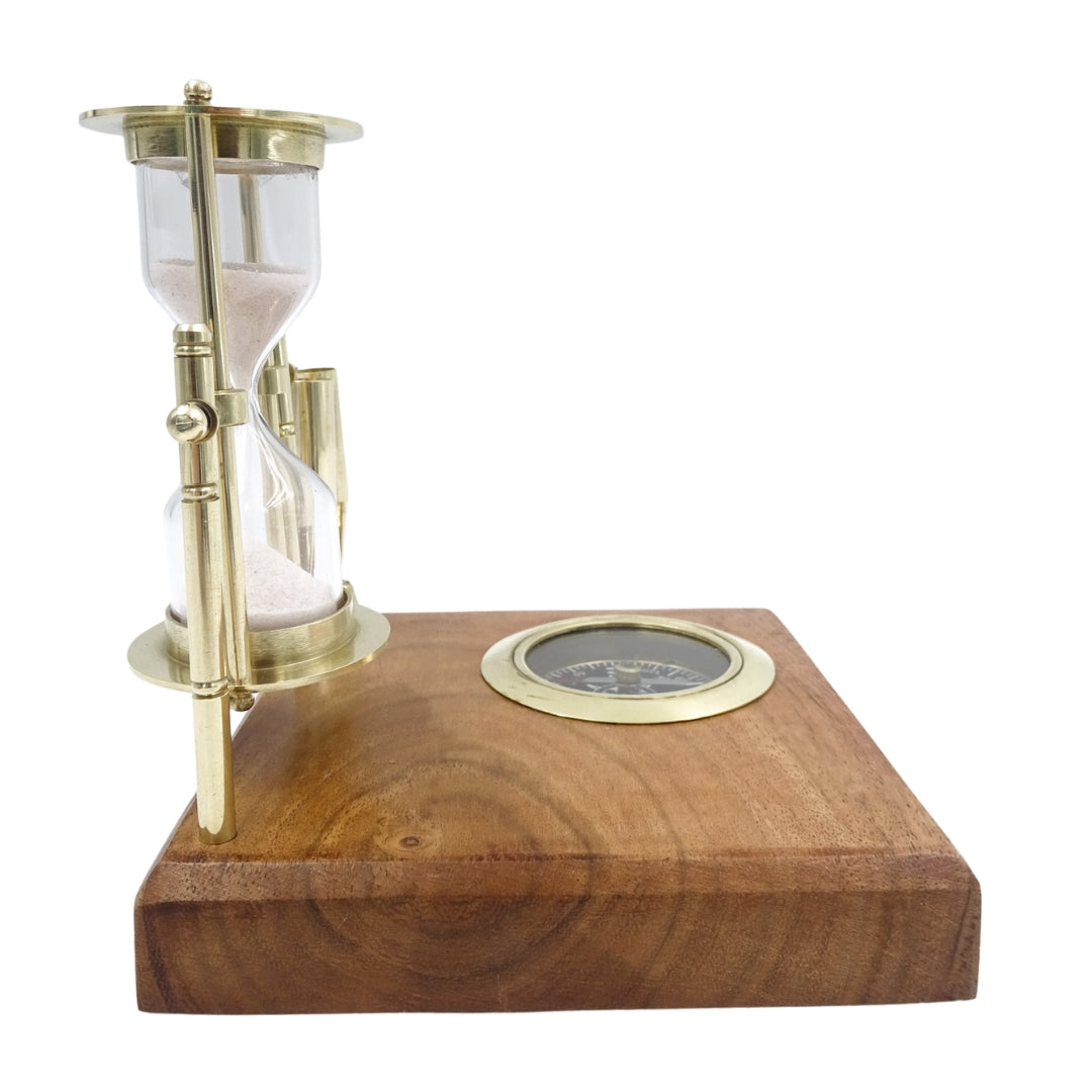 Set da scrivania retrò con clessidra e bussola