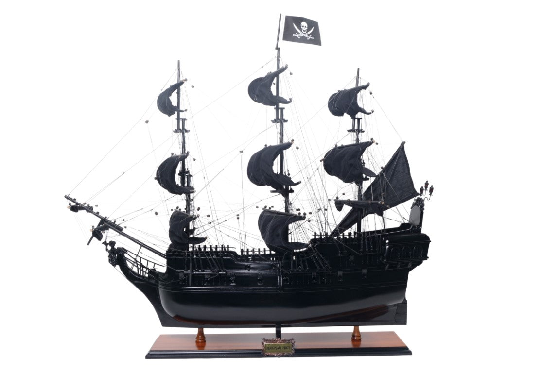 Modello di Nave Pirata Perla Nera BP80R con possibilità di incisione personalizzata, lunghezza 89 cm, regalo esclusivo per ogni occasione, artigianato artistico, base in legno