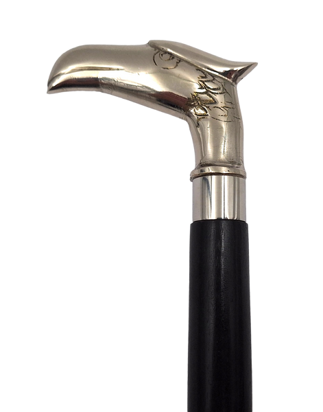 Bastone Pieghevole in Legno con Testa d’Aquila - Regalo Elegante con Possibilità di Personalizzazione Incisa, Lunghezza 91,5 cm, Nero con Impugnatura in Ottone e Argento