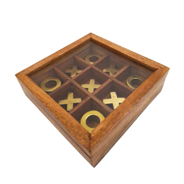 Elegante Tris in Scatola con Coperchio di Vetro con Possibilità di Personalizzazione Incisa - Set di Lusso in Legno e Ottone, Perfetto come Regalo per Insegnanti e Dirigenti - Dimensioni 12,5 x 12,5 x 2,5 cm