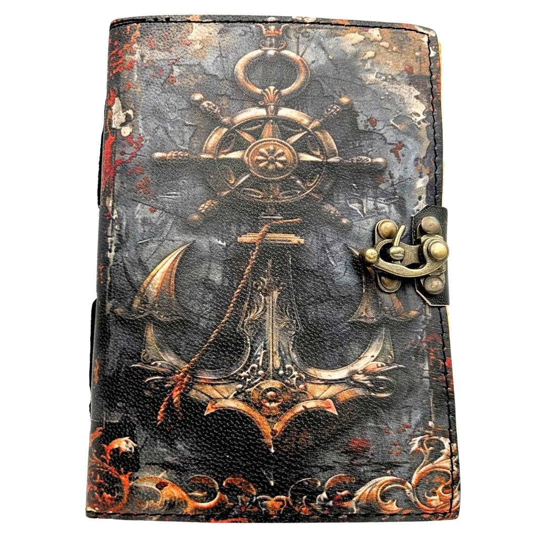 Taccuino in Pelle Retrò Marina 200 pagine con possibilità di personalizzazione tramite incisione, ideale come regalo per artisti e viaggiatori, realizzato in pelle naturale di capra, colore vintage, dimensioni 18 x 13 cm