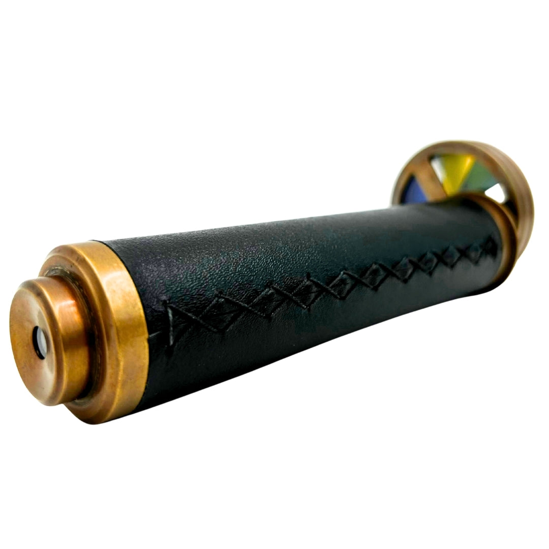 Caleidoscopio Retrò in Ottone e Pelle con Possibilità di Incisione Personalizzata - Regalo Elegante di Altezza 18 cm e Diametro 5,5 cm
