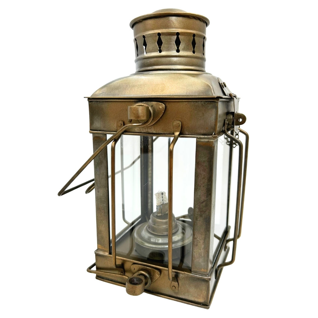Lampada a petrolio retrò in acciaio LT608 color ottone anticato con possibilità di incisione
