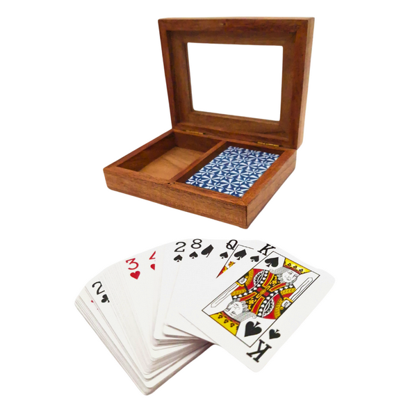 Elegante Scatola in Legno con Due Mazzi di Carte DNU-007 con Possibilità di Personalizzazione Incisa