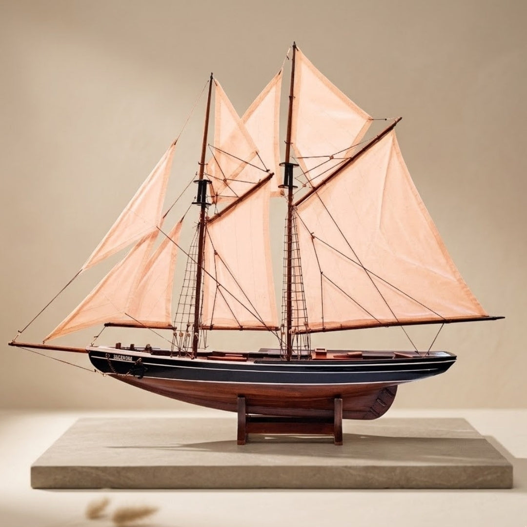 Modello di Sgusciante Bluenose 78 cm con Incisione - Elegante Decorazione Marina in Legno, Regalo per Amanti della Vela e della Storia Marittima con Vele Naturali