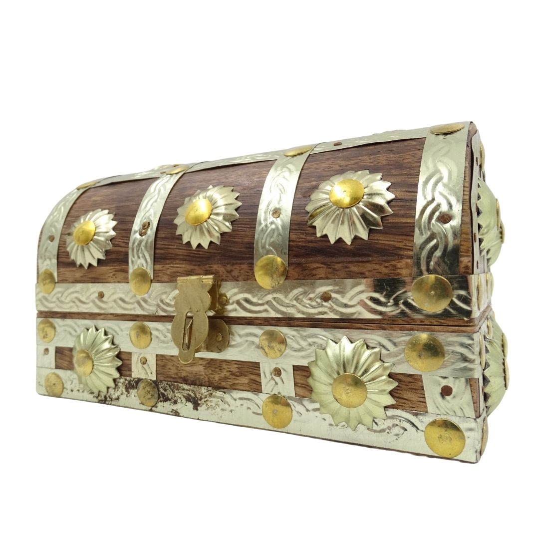 Scatola in legno per oggetti vari SE14 con possibilità di personalizzazione incisione, marrone e oro, ideale come regalo – 16x9,5x10 cm