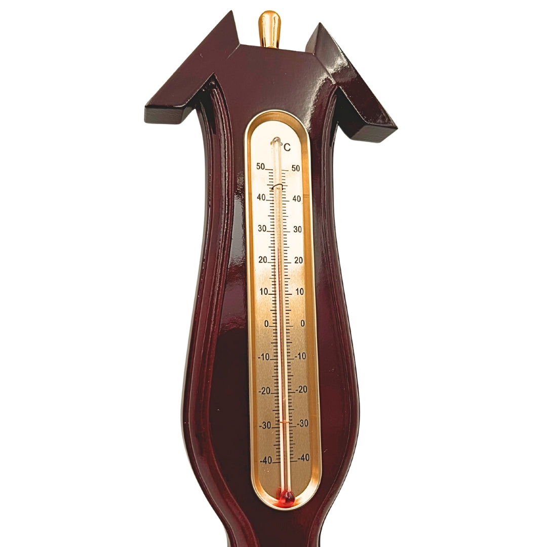 Elegante stazione meteorologica 3 in 1 con incisione – termometro, barometro, igrometro in legno scuro, 40 cm
