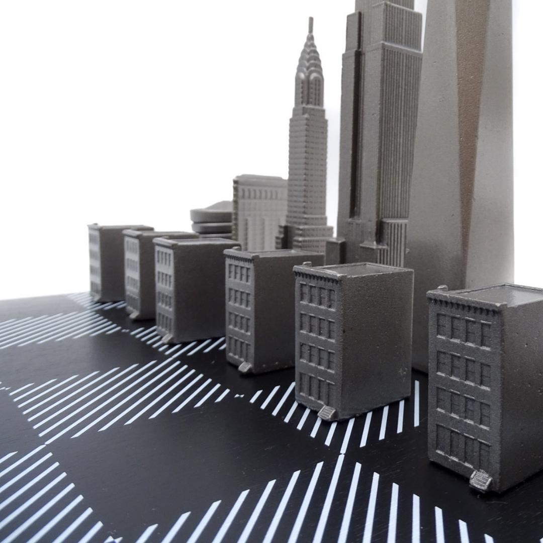 Scacchi New York Skyline in acciaio inox con incisione
