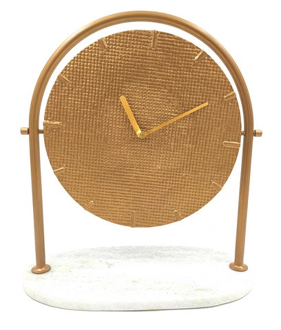 Orologio Rotondo Elegante in Metallo su Base in Marmo con Possibilità di Personalizzazione Incisa