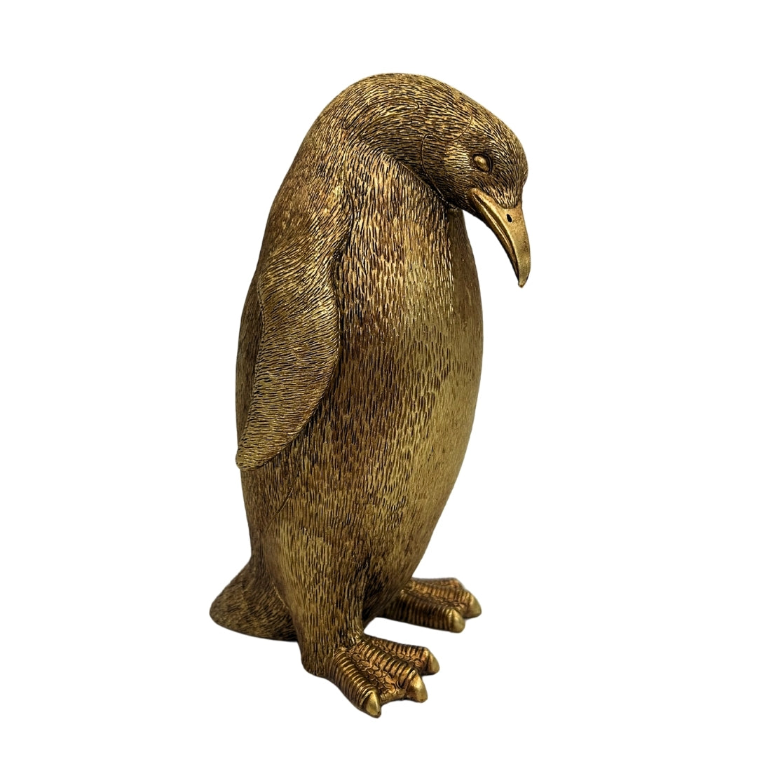 Pinguino d'Oro 20,5 cm con possibilità di personalizzazione con incisione – elegante statuetta decorativa da regalo, stile glamour, art deco, realizzata in polyresina di alta qualità