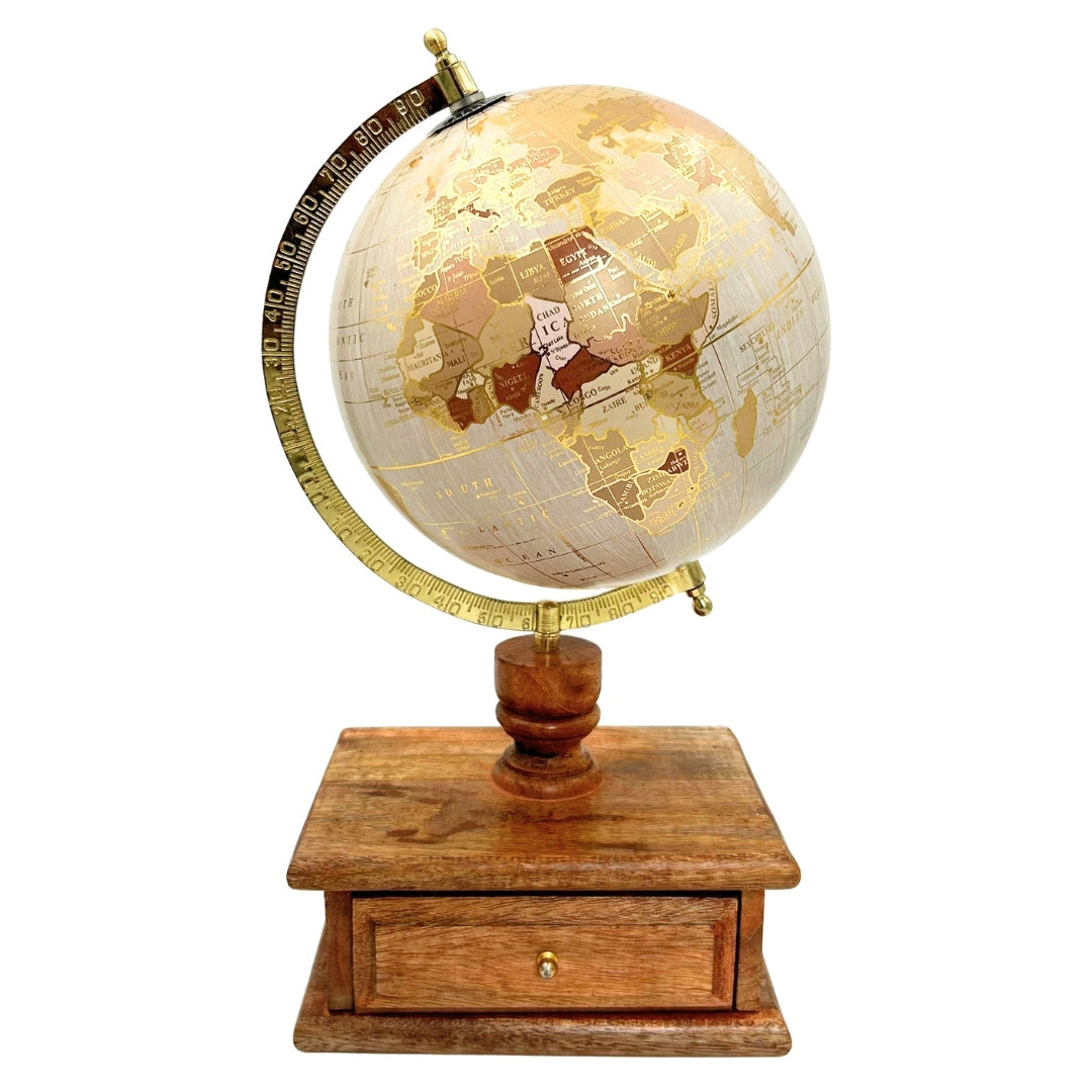 Globo da scrivania vintage elegante con base in legno e cassetto
