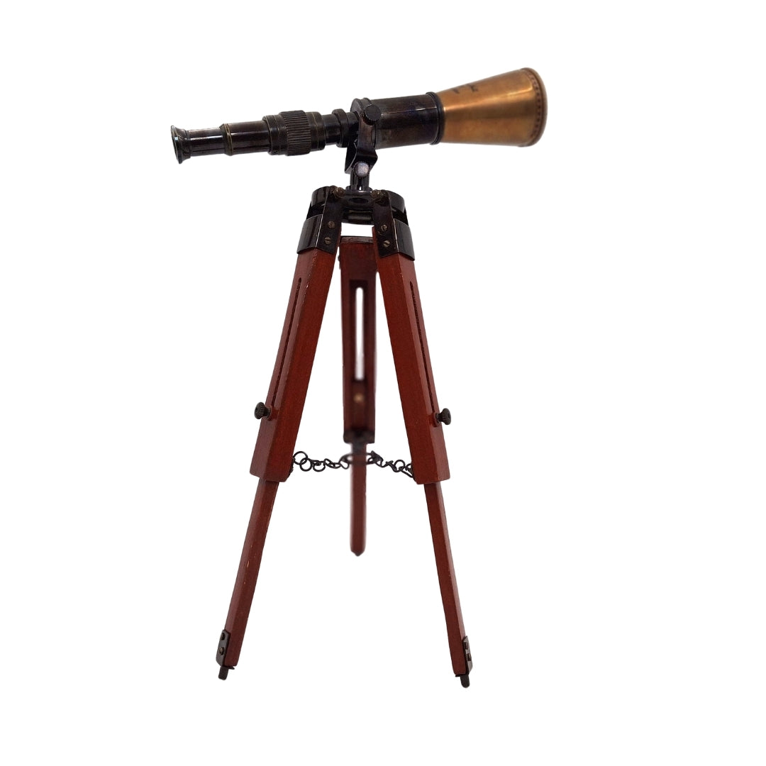 Cannocchiale in Ottone su Treppiede con Possibilità di Personalizzazione Incisa - Elegante Elemento Decorativo da Regalo, Altezza Regolabile fino a 30 cm