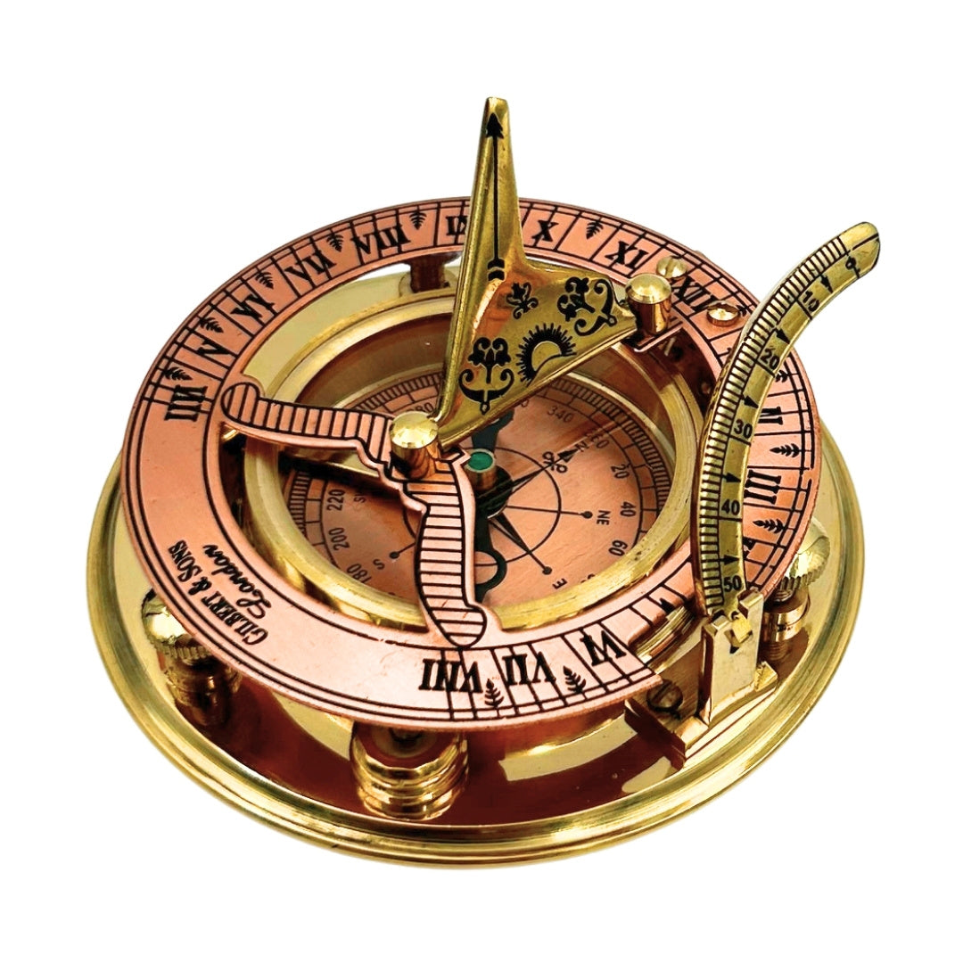 Bussola in ottone con orologio solare in elegante scatola di legno - regalo ideale con possibilità di personalizzazione tramite incisione - stile retrò, lavorazione classica, alta qualità