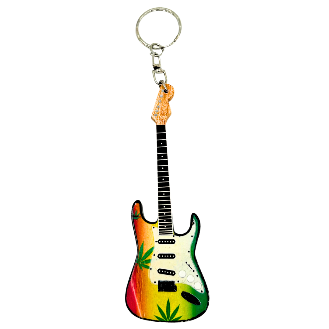 Portachiavi chitarra Bob Marley Reggae in mogano con possibilità di personalizzazione tramite incisione
