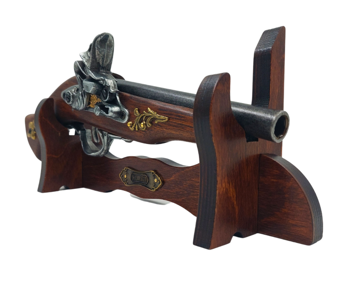 Replica della Pistola Italiana del XVII Secolo su Supporto con Possibilità di Incisione Personalizzata - Elegante Elemento Decorativo da Regalo, Realizzata in Legno e Metallo Lucido, Lunghezza 30 cm