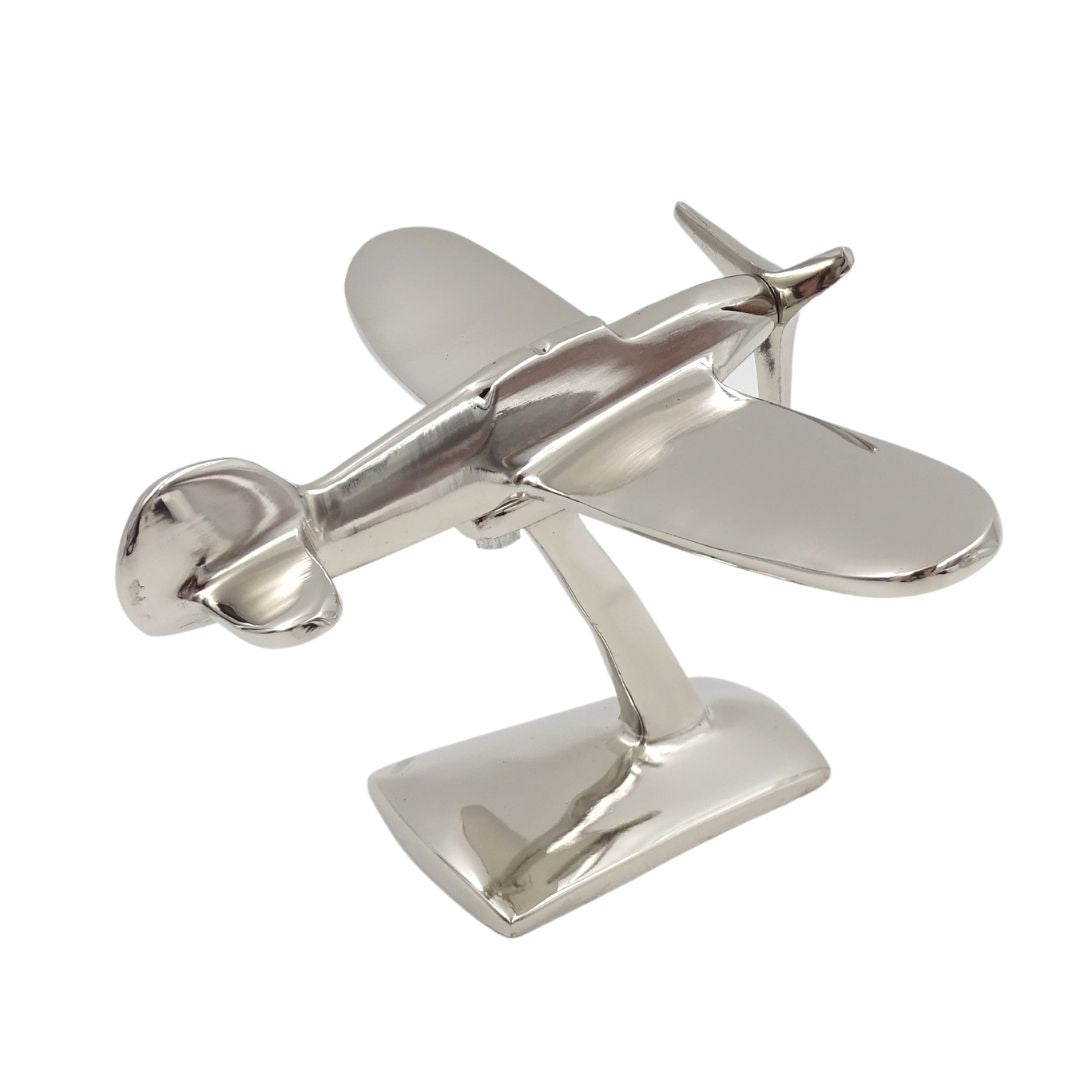Modello di aereo monomotore N-0896 in alluminio color argento, 17x14x11 cm