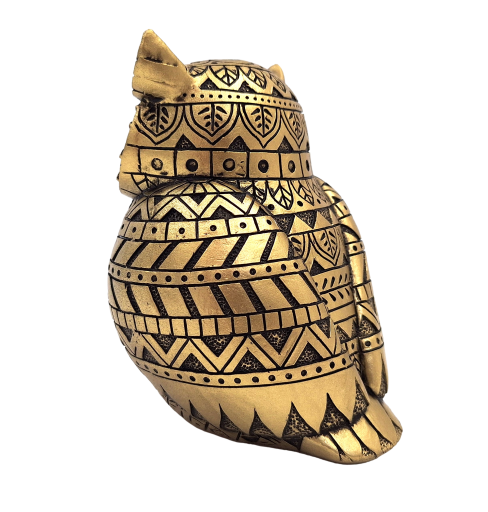 Gufo della saggezza con possibilità di personalizzazione con incisione, decorazione in colore dorato e nero, altezza 13,6 cm, regalo ideale per ogni occasione