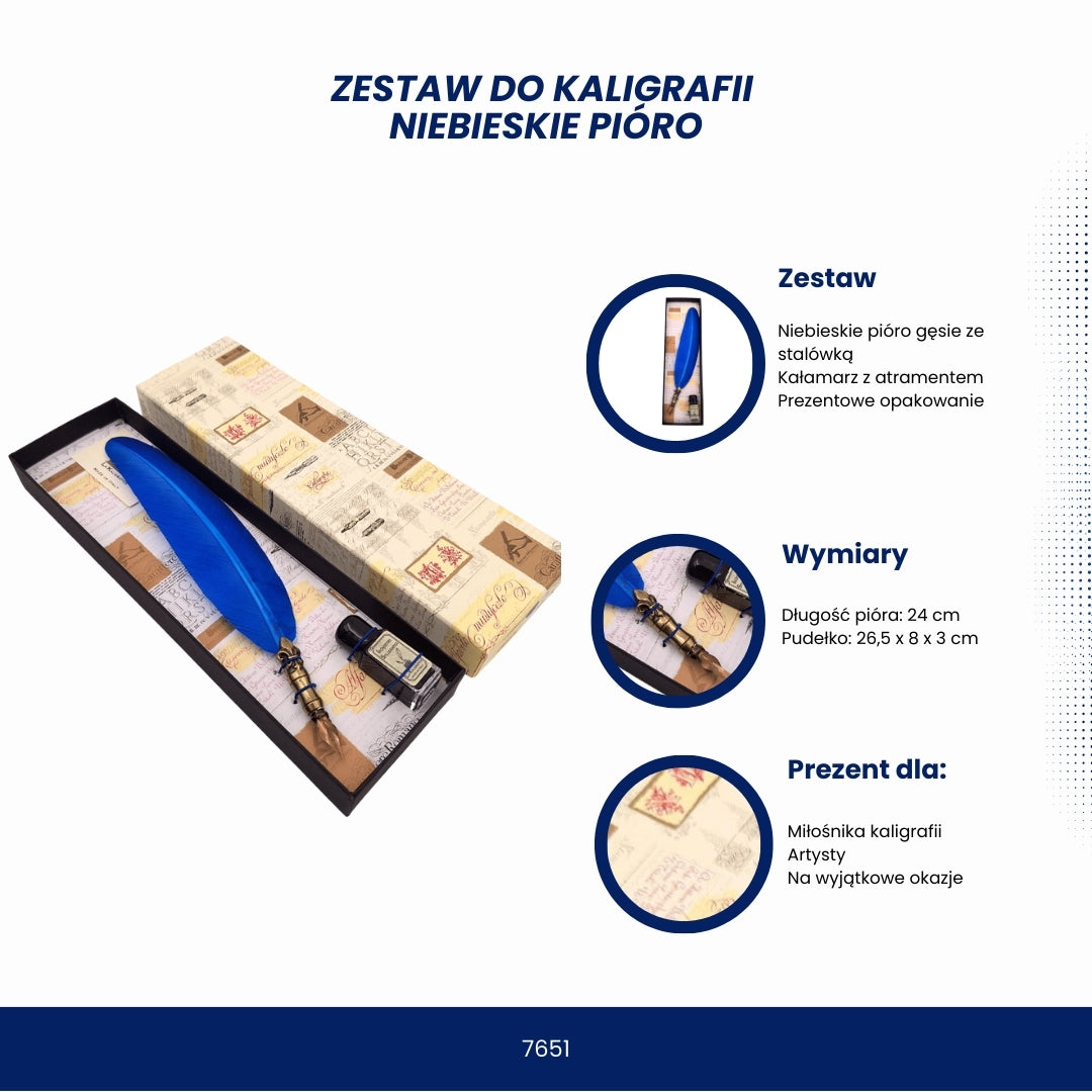 Set da calligrafia con penna blu e possibilità di incisione personalizzata