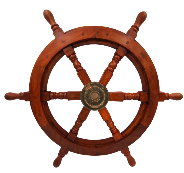 Ruota del timone in legno con inserto in ottone - Diametro 60 cm - Decorazione nautica rétro come regalo per un velista