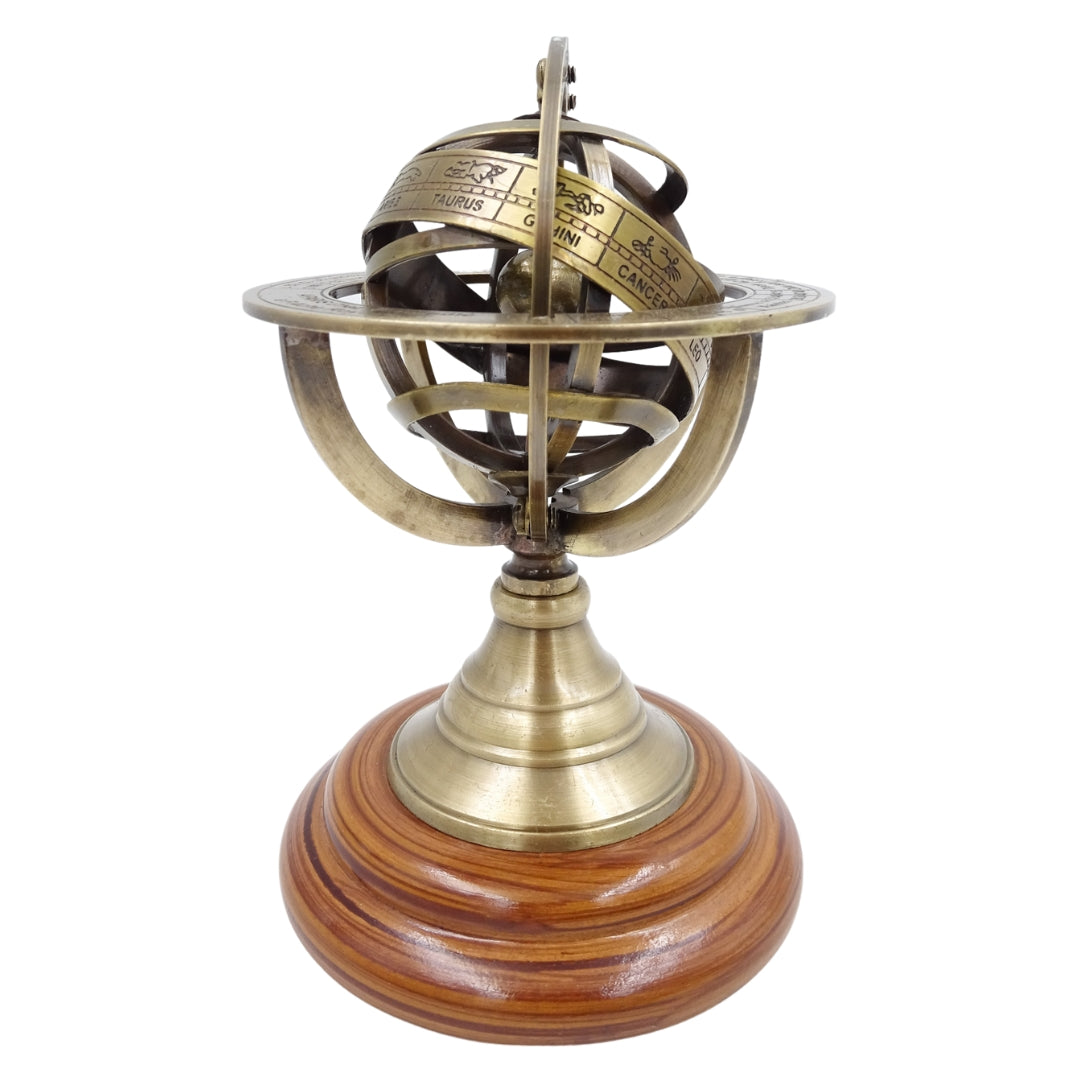 Astrolabio in ottone da 14 cm con incisione - regalo unico per appassionati di astronomia, elegante decorazione in ottone e legno color oro