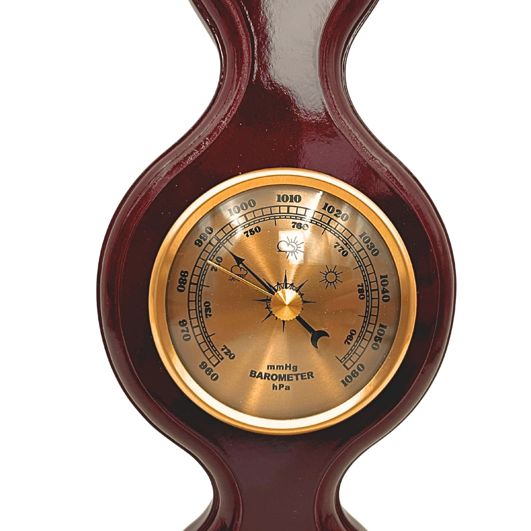 Elegante stazione meteorologica 3 in 1 con incisione – termometro, barometro, igrometro in legno scuro, 40 cm