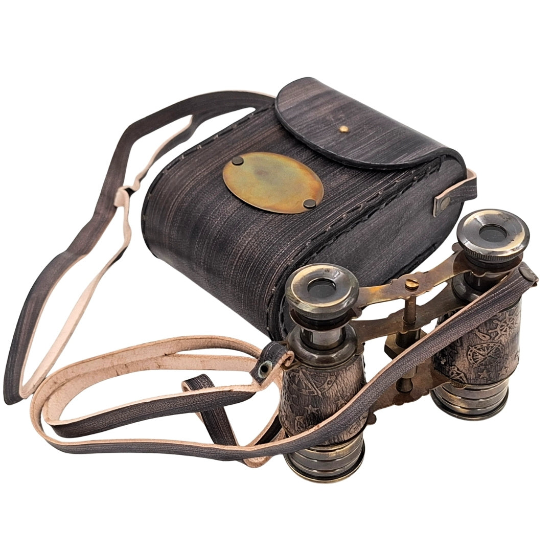 Binocolo in ottone retrò in custodia di pelle con possibilità di personalizzazione tramite incisione