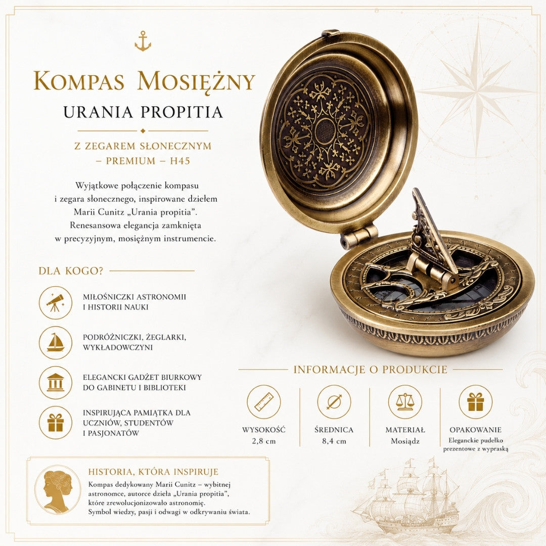 Bussola in Ottone Urania Propitia con Orologio Solare