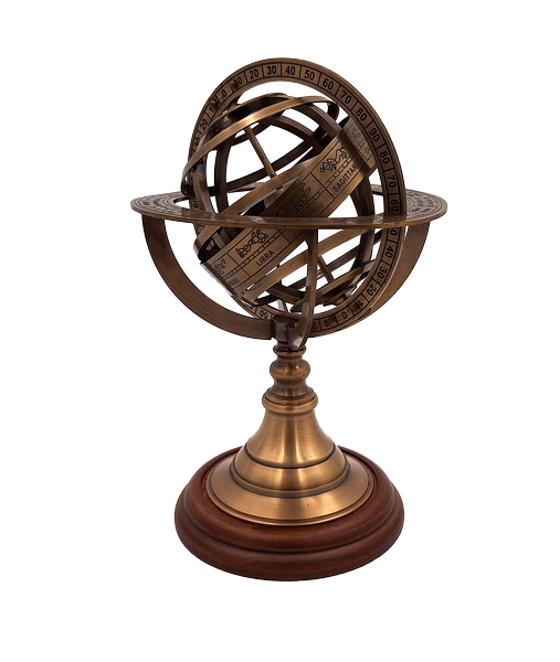 Astrolabio in ottone 21 cm con base in legno - Regalo personalizzato per appassionati di astronomia in colore oro