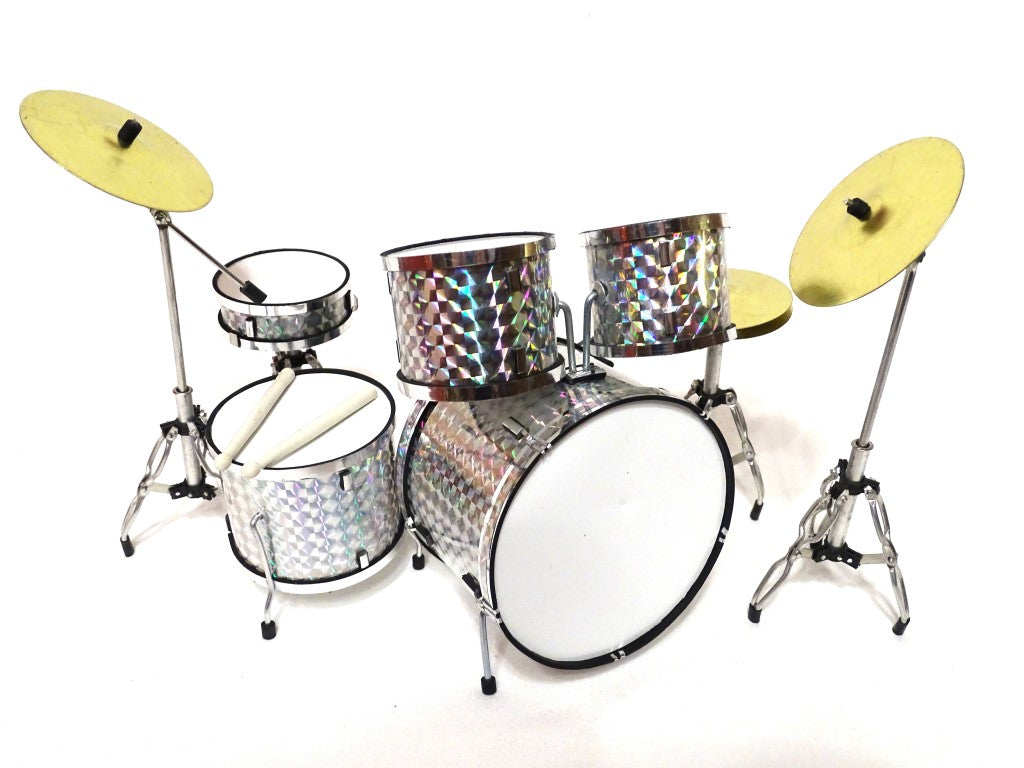Mini batteria da collezione MDR-0039 color argento-cromo, scala 1:5, possibilità di incisione personalizzata, regalo ideale, altezza 15 cm, realizzata in metallo e plastica