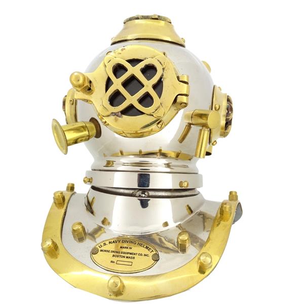 Elmo da sub in ottone US Navy Mark IV con possibilità di personalizzazione tramite incisione - Regalo ideale per ogni occasione, altezza 20 cm, replica marina DIVER - DH93