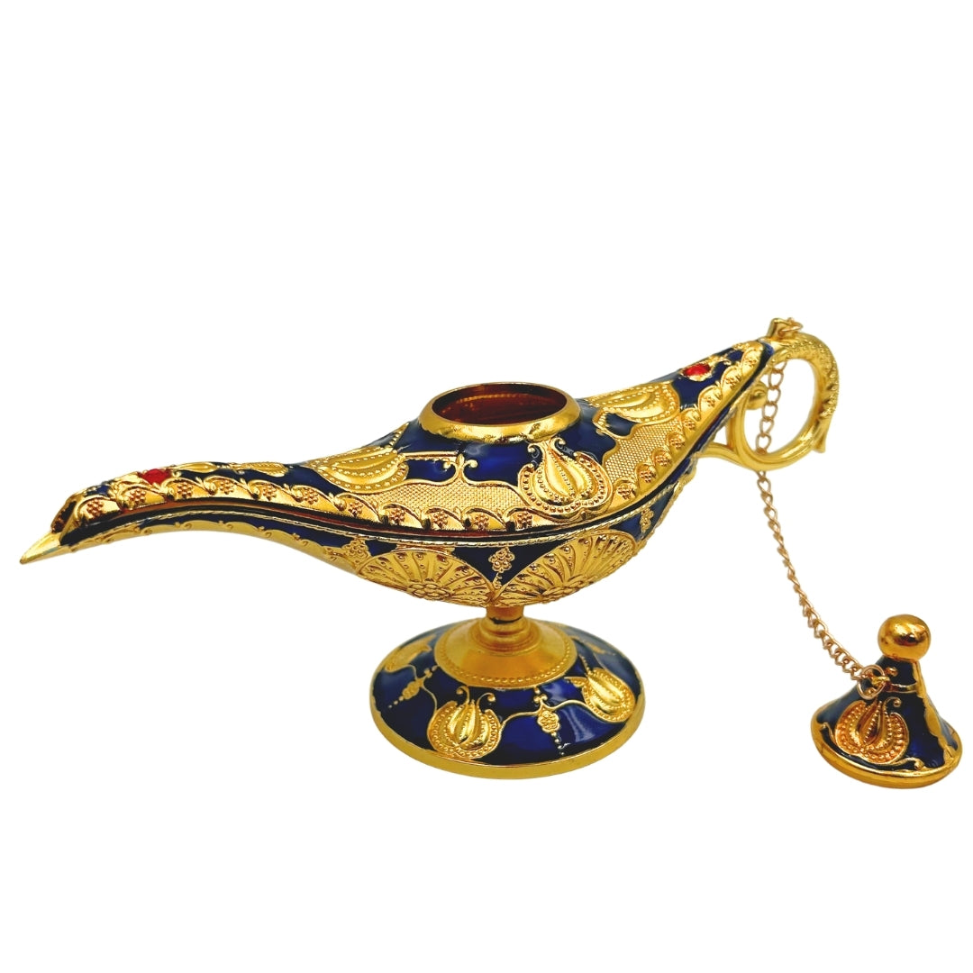 Lampada di Aladino LABB con decorazioni metalliche color oro, blu navy scuro, 22 x 7 x 11 cm