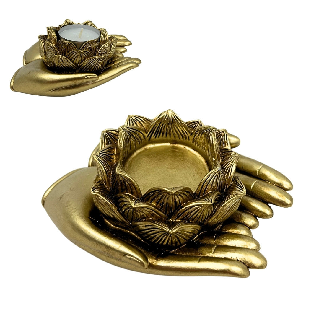 Portacandela Glamour dorato per tealight con possibilità di incisione personalizzata – elegante elemento decorativo per interni dimensioni 11,5 x 9,4 x 4,8 cm in polyresina