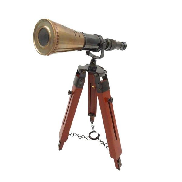 Cannocchiale in Ottone su Treppiede con Possibilità di Personalizzazione Incisa - Elegante Elemento Decorativo da Regalo, Altezza Regolabile fino a 30 cm
