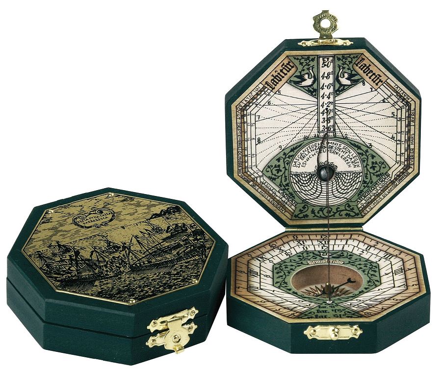 Orologio solare ottagonale e bussola H06 con possibilità di personalizzazione tramite incisione – elegante regalo per appassionati di navigazione, realizzato in legno e ottone, con ricca ornamentazione, dimensioni 7,3 x 2 cm
